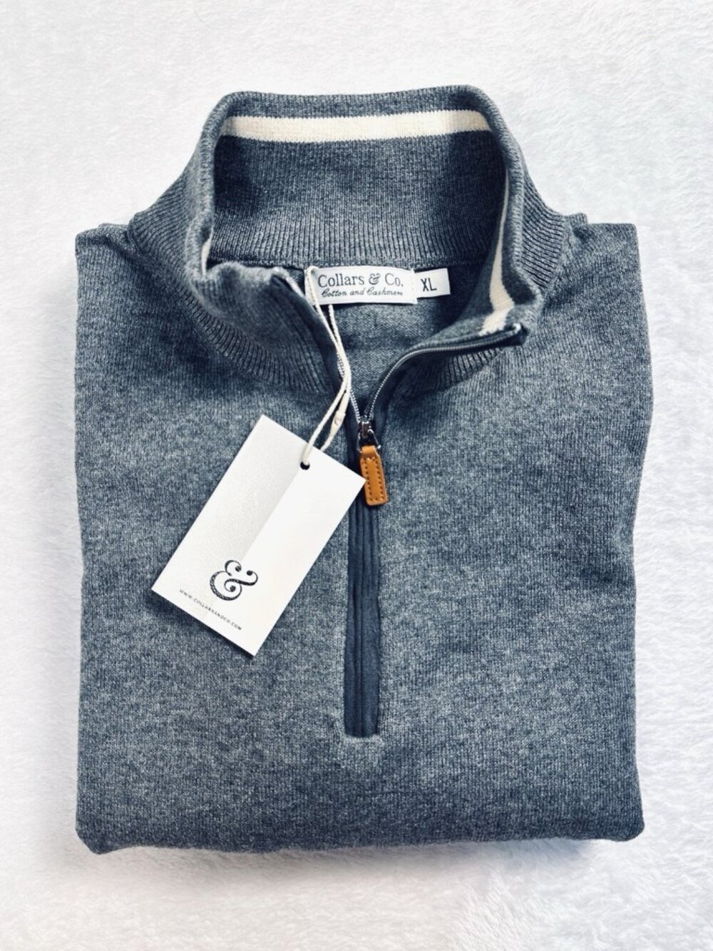 Collars & Co Luxury Touch Cashmere Blend Quarter Zip Sweater Grey XL NWT Golf - Picture 10 of 11